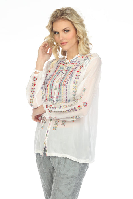 Johnny Was Zeru Embroidered Long Sleeve Blouse Chic C11222