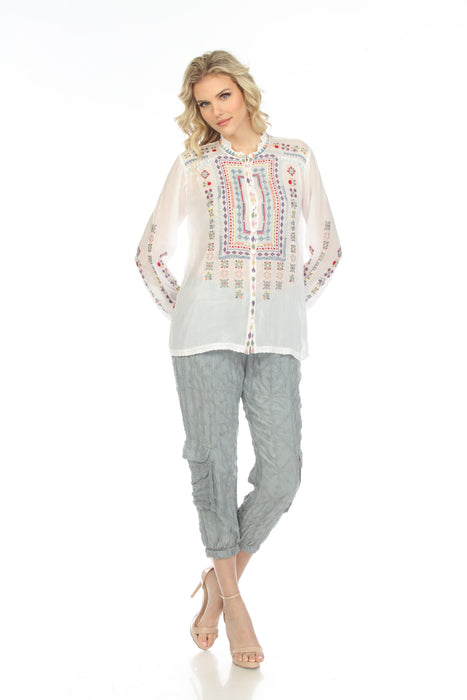 Johnny Was Zeru Embroidered Long Sleeve Blouse Chic C11222
