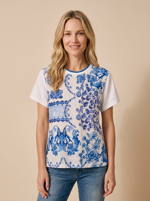 Johnny Was White Vallora Mixed Media Short Sleeve T-Shirt W10126-2