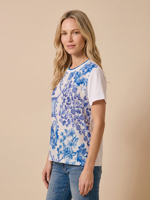 Johnny Was White Vallora Mixed Media Short Sleeve T-Shirt W10126-2
