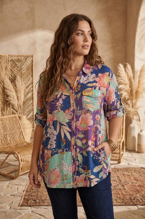Johnny Was Womens Vivienne Leya Button Up Shirt C11524A Plus Size