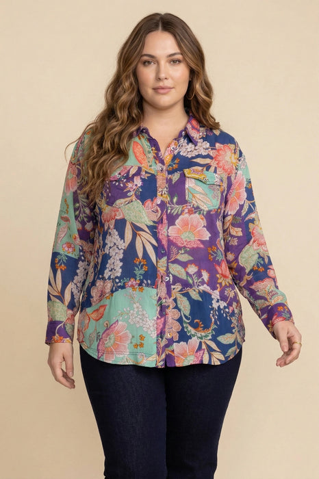 Johnny Was Womens Vivienne Leya Button Up Shirt C11524A Plus Size