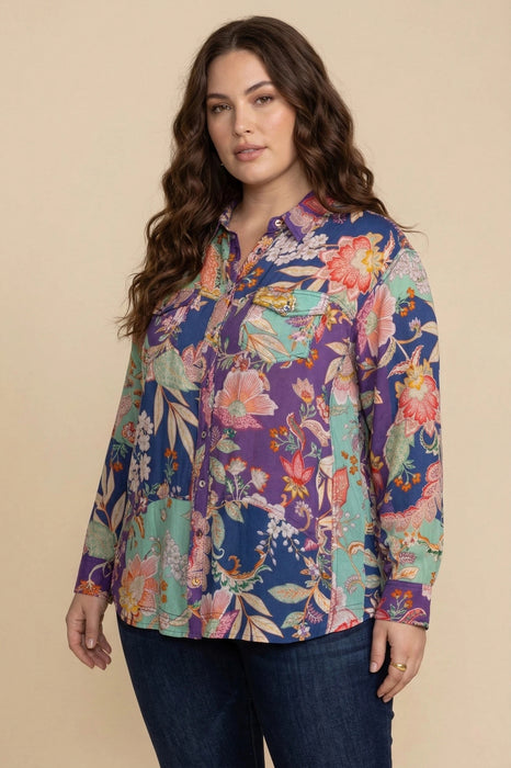 Johnny Was Womens Vivienne Leya Button Up Shirt C11524A Plus Size