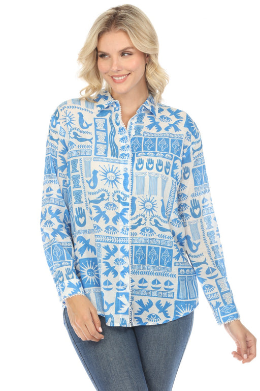 Johnny Was Workshop Style W19224 Acantha Oversized Button-Up Blouse Boho Chic