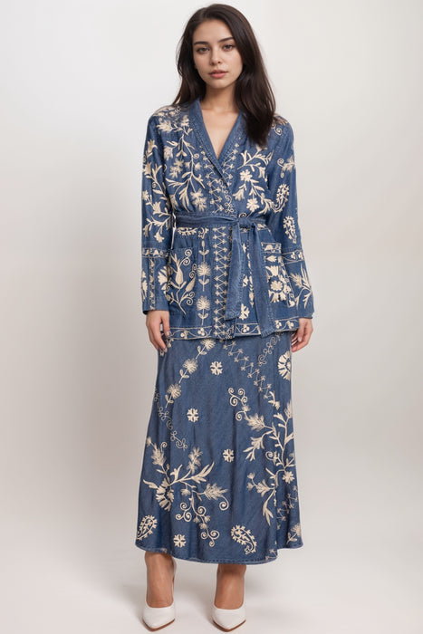 Johnny Was Workshop Denim Blue Allison Bias Maxi Skirt W72624-E