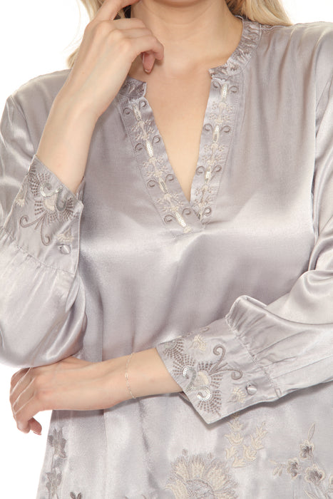 Johnny Was Workshop Silver Annalina Henley Voyager Tunic Top W21224-O