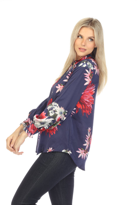 Johnny Was Workshop Aster Silk Floral Ruffle Collar Blouse Chic W16122