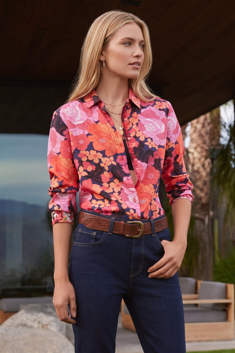 Johnny Was Workshop Becca Button Down Silk Floral Shirt Boho Chic W19124