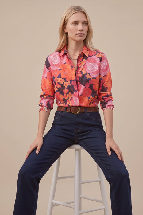 Johnny Was Workshop Becca Button Down Silk Floral Shirt Boho Chic W19124
