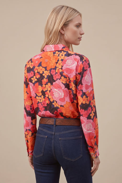 Johnny Was Workshop Becca Button Down Silk Floral Shirt Boho Chic W19124