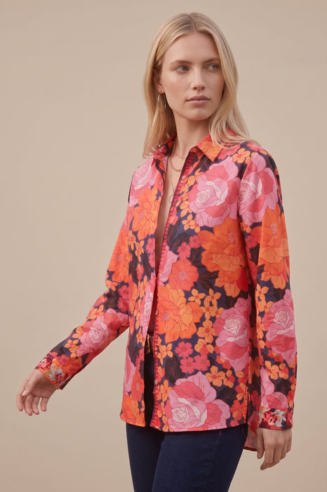Johnny Was Workshop Becca Button Down Silk Floral Shirt Boho Chic W19124