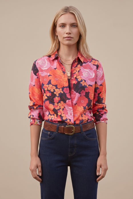 Johnny Was Workshop Becca Button Down Silk Floral Shirt Boho Chic W19124