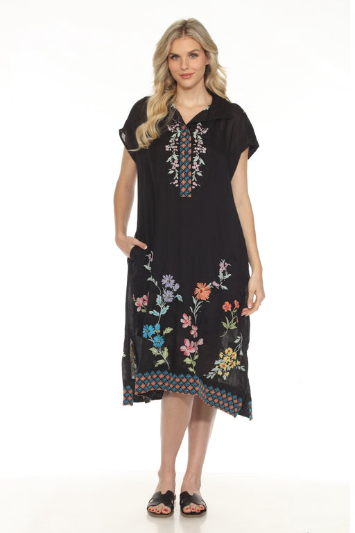 Johnny Was Workshop Style W34024-3 Black Evangeline Dolman Henley Dress