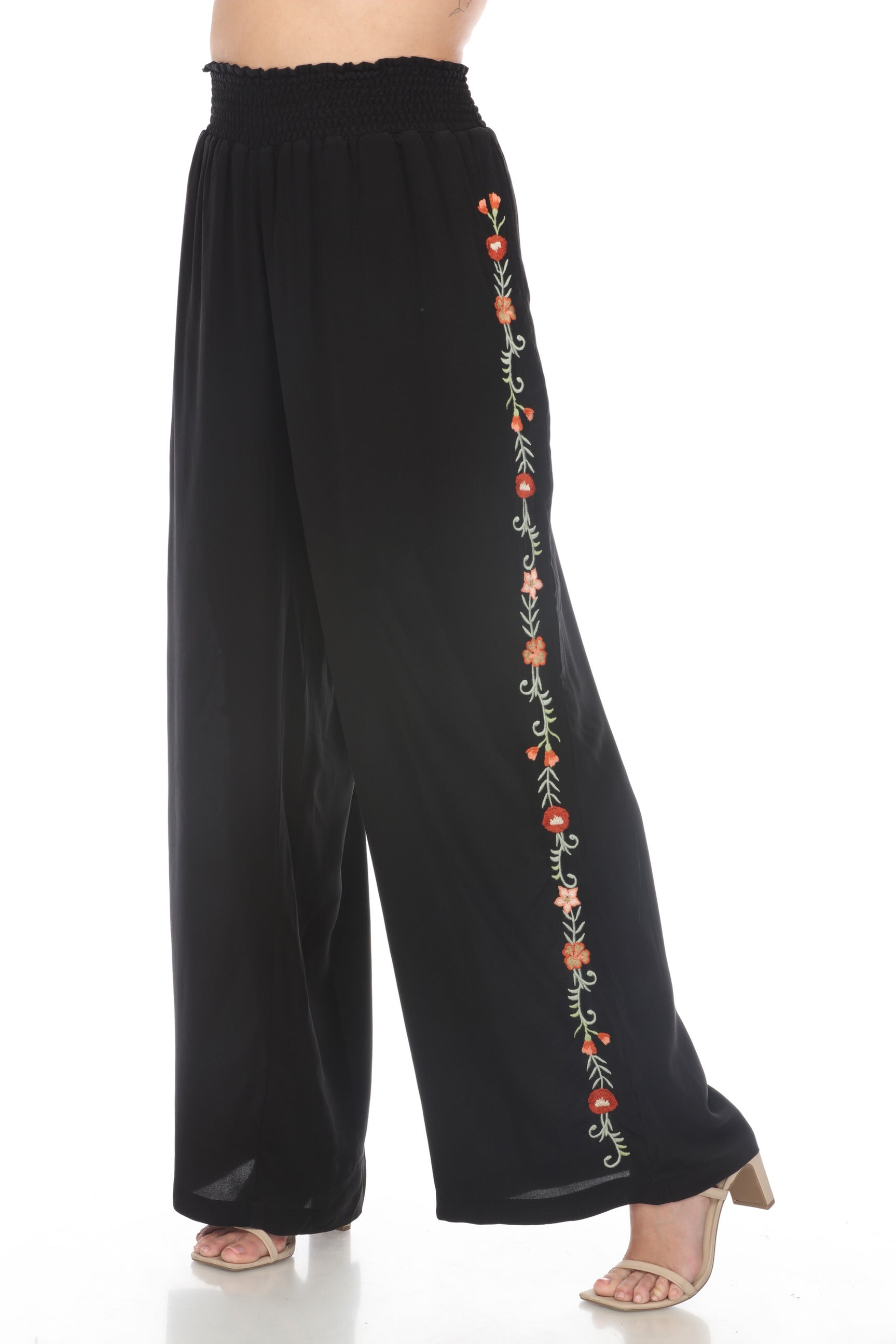 J.NNA Smocked Waist Boho Wide Leg Pants with Pockets