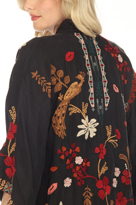 Johnny Was Workshop Black Zuzu Embroidered Open Front Kimono Boho Chic W43023