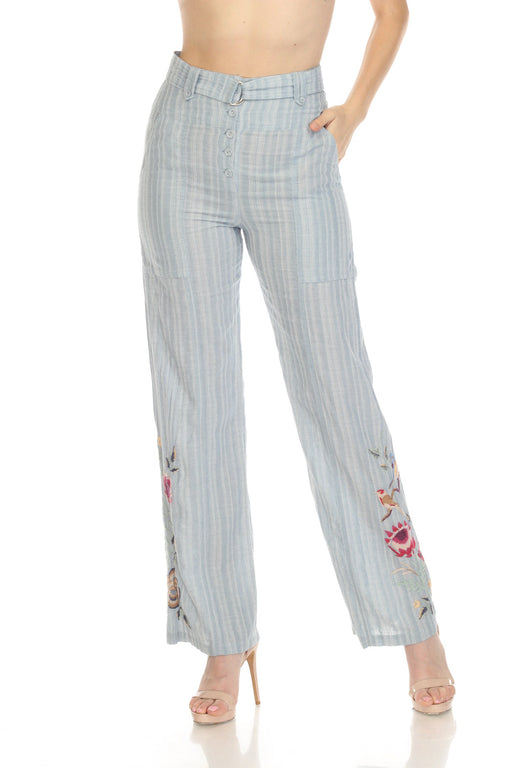 Johnny Was Workshop Style W68522 Blue Paloma Belted Wide-Leg Pants