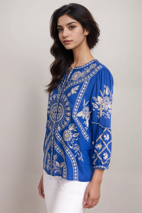 Johnny Was Workshop Brynlee Scallop Sleeve Blouse W10425-5 *