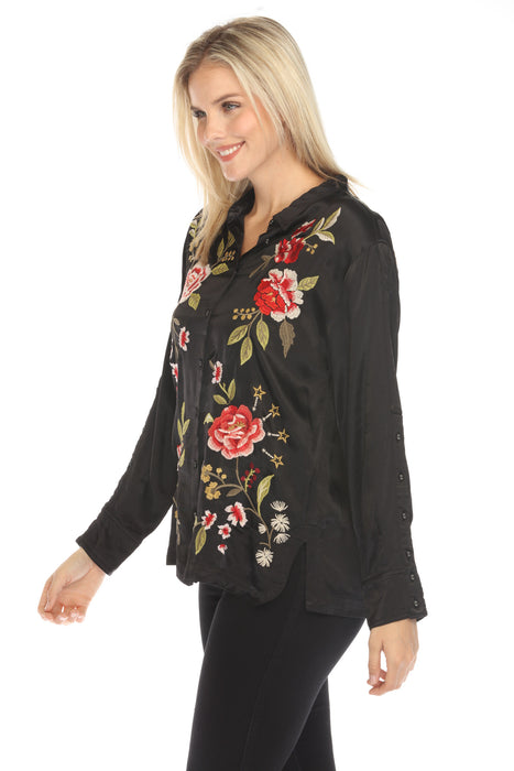 Johnny Was Workshop Black Button Detail Relaxed Shirt W16124-O