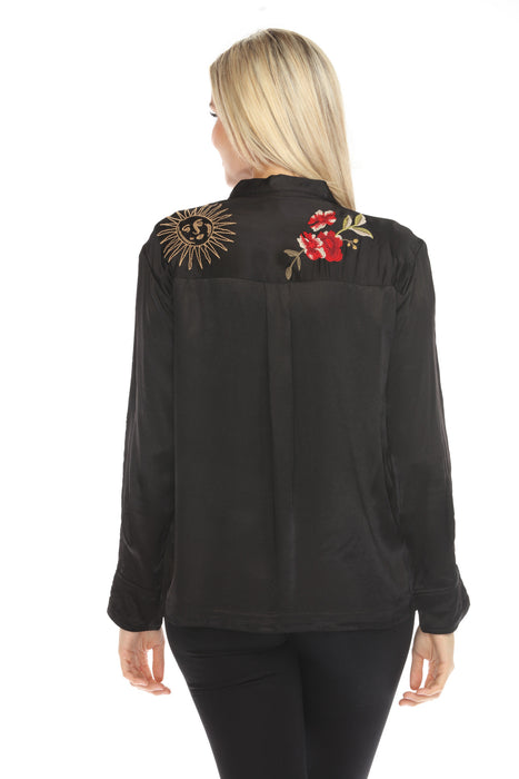 Johnny Was Workshop Black Button Detail Relaxed Shirt W16124-O