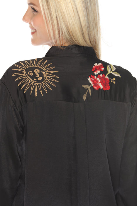 Johnny Was Workshop Black Button Detail Relaxed Shirt W16124-O