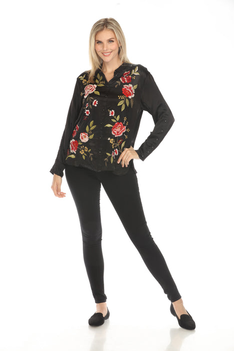 Johnny Was Workshop Black Button Detail Relaxed Shirt W16124-O