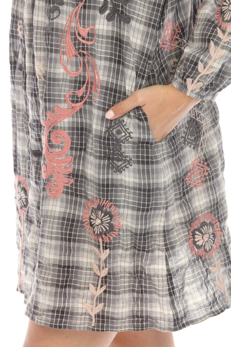 Johnny Was Workshop Plaid Button Yoke Field Dress Boho Chic W38324