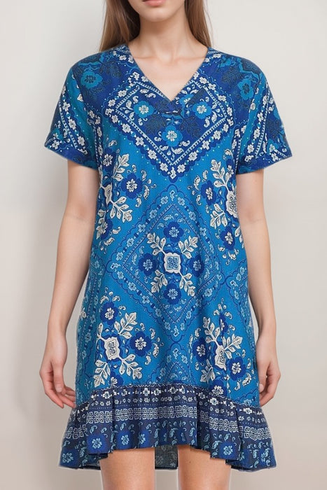 Johnny Was Workshop Blue Ciena Flounce Shift Dress W31725-2