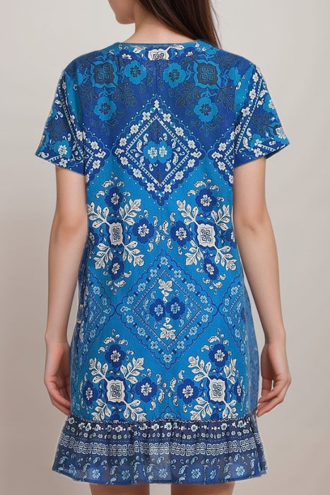 Johnny Was Workshop Blue Ciena Flounce Shift Dress W31725-2