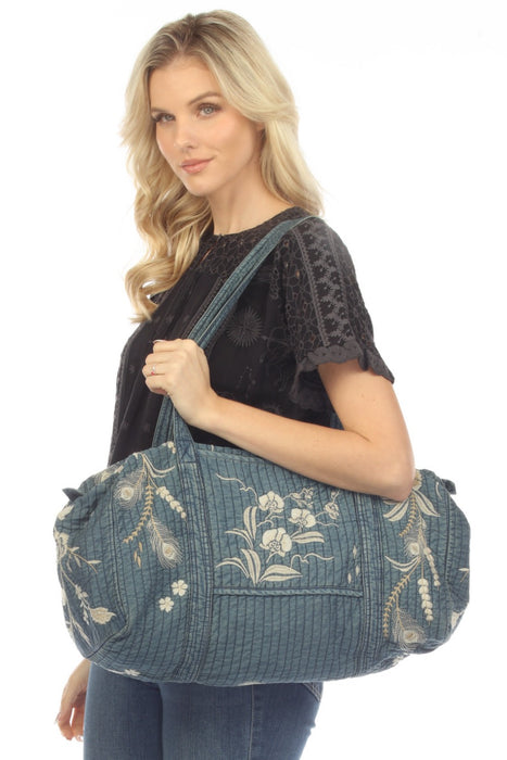 Johnny Was Workshop Style W08123 Denim Blue Calipso Quilted Duffle Bag Boho Chic