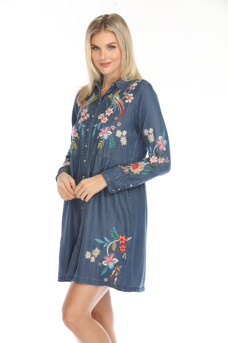 Johnny Was Workshop Denim Blue Malaya Piping Shirt Dress W31124-E