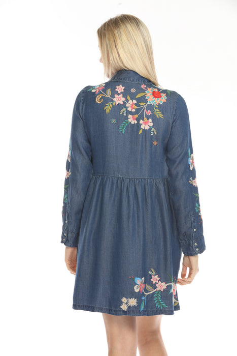 Johnny Was Workshop Denim Blue Malaya Piping Shirt Dress W31124-E