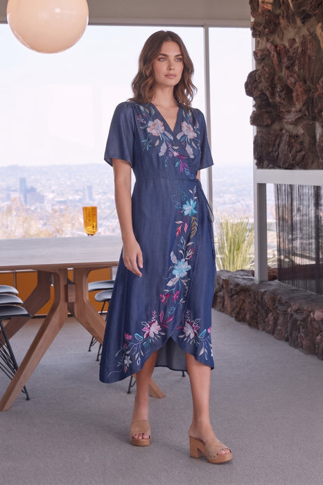 Johnny Was Workshop Denim Blue Nico Wrap Dress W35922-E
