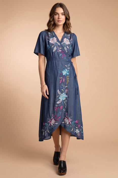 Johnny Was Workshop Denim Blue Nico Wrap Dress W35922-E