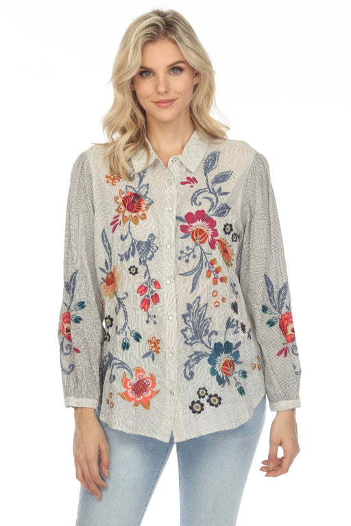 Johnny Was Workshop Style W15822 Didiana Lisbon Embroidered Shirt Boho Chic