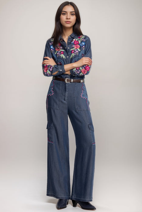 Johnny Was Workshop Denim Blue Dita Cargo Pants W63425-1