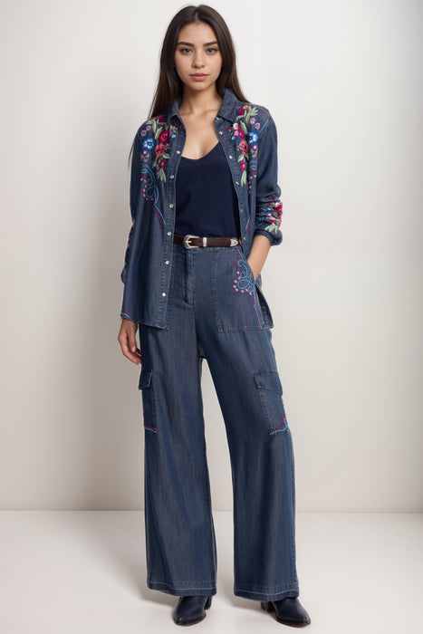 Johnny Was Workshop Denim Blue Dita Cargo Pants W63425-1