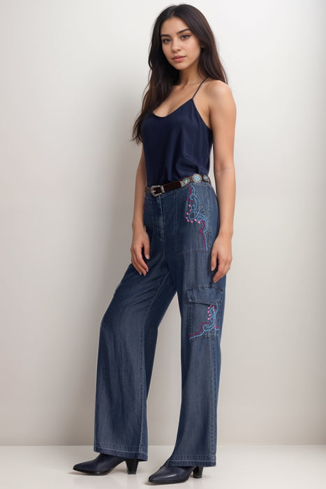 Johnny Was Workshop Denim Blue Dita Cargo Pants W63425-1