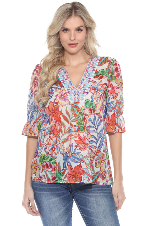 Johnny Was Workshop Style W11324 Easy Field Floral V-Neck Blouse