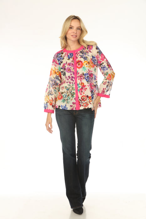 Johnny Was Workshop Evalon Raglan Pintuck Blouse W18325-3