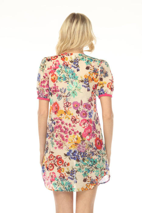 Johnny Was Workshop Floral Contrast Piping Tunic Dress W32025-3