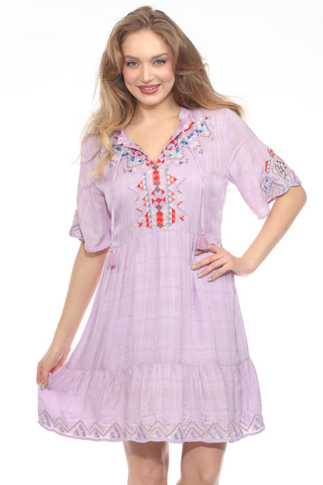 Johnny Was Workshop Style W33625-3 Lilac Flutter Sleeve Tiered Dress