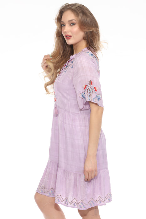 Johnny Was Workshop Lilac Flutter Sleeve Tiered Dress W33625-3