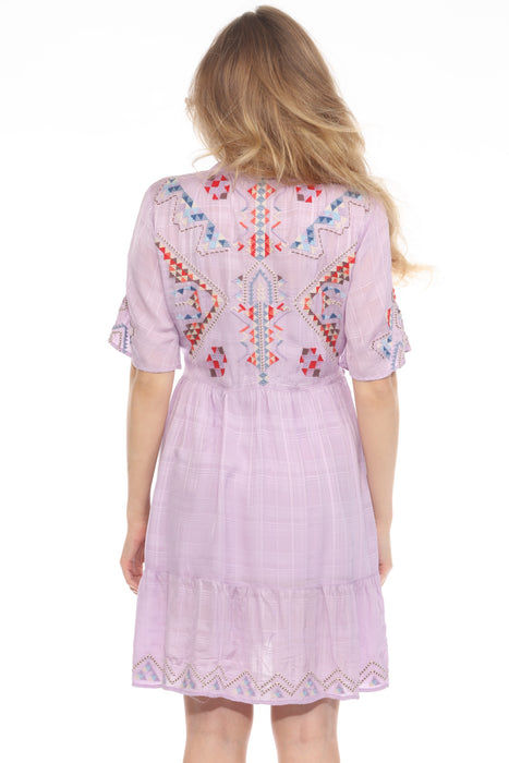 Johnny Was Workshop Lilac Flutter Sleeve Tiered Dress W33625-3