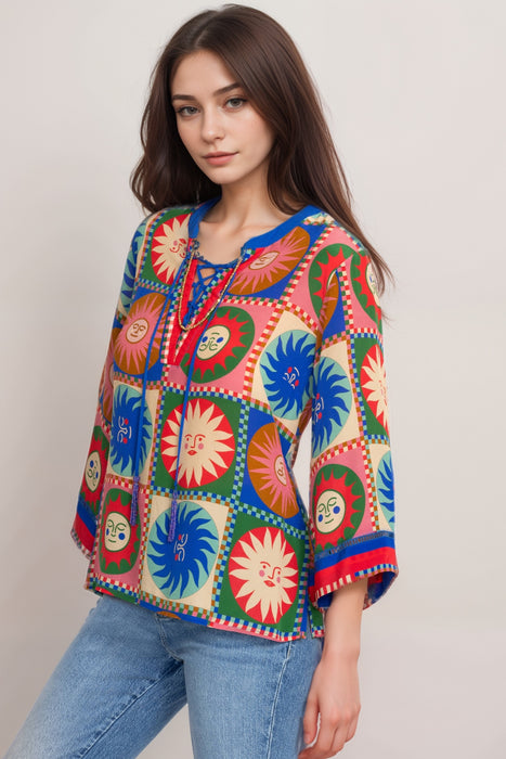 Johnny Was Workshop Front Tie Villa Silk Blouse W15825-R