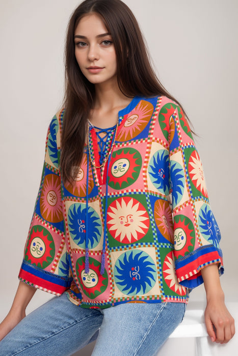 Johnny Was Workshop Front Tie Villa Silk Blouse W15825-R