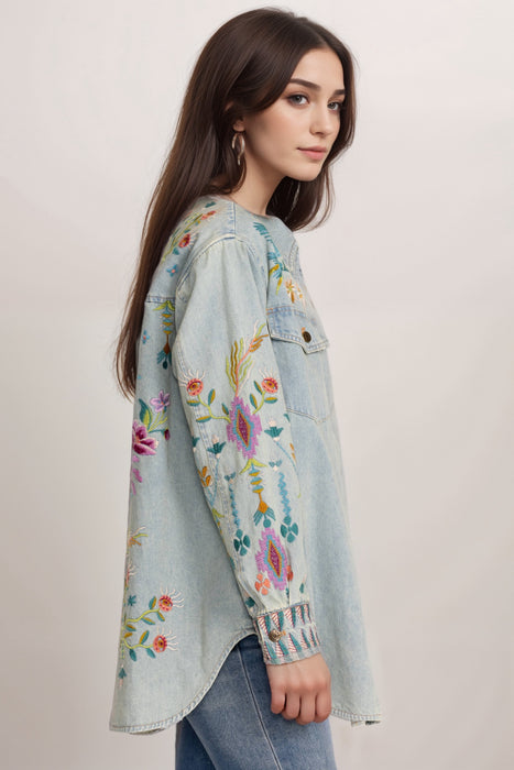 Johnny Was Workshop Gabriella Denim Oversized Shirt Jacket W44023-E
