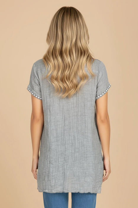 Johnny Was Workshop Grey Gaia Boho Drape Tunic Top W18819-6