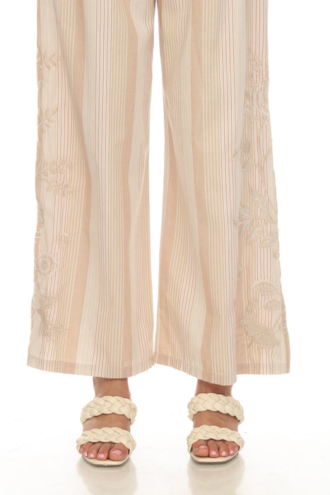 Johnny Was Workshop Harlow Stripe Paperbag Embroidered Wide Leg Pants Boho Chic W68923