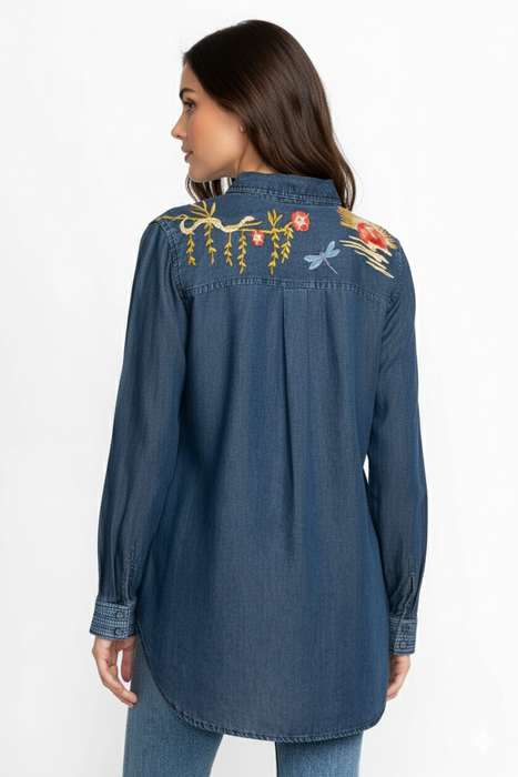 Johnny Was Workshop Denim Blue Jane Zip Up Shirt Tunic W21425-R