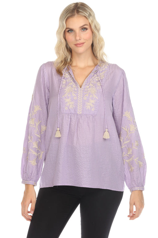 Johnny Was Workshop Style W17024-E Lilac Kensie Stripe Prairie Blouse